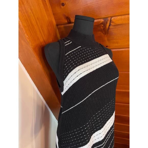 Anthropologie Midi Knit Dress Wrap Style Mock Neck Striped Sweater Dress sz M - Picture 2 of 8